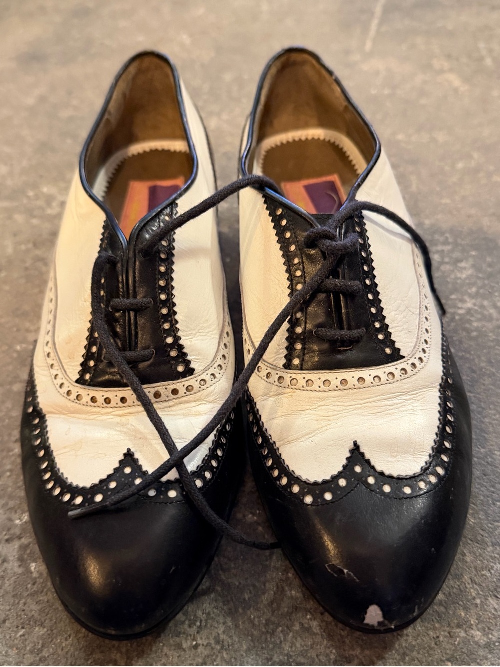 Susan Bennis/Warren Edwards Black and White Brogue Wingtip Flats